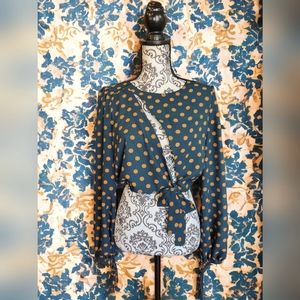 House of Harlow 1960 x REVOLVE Polka-dot Slit Front Crop Tie Waist Blouse SZ S